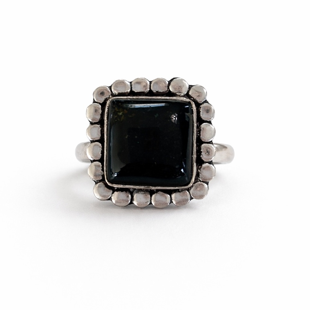 Sterling Silver Black Onyx Square Statement Ring